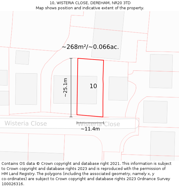 10, WISTERIA CLOSE, DEREHAM, NR20 3TD: Plot and title map