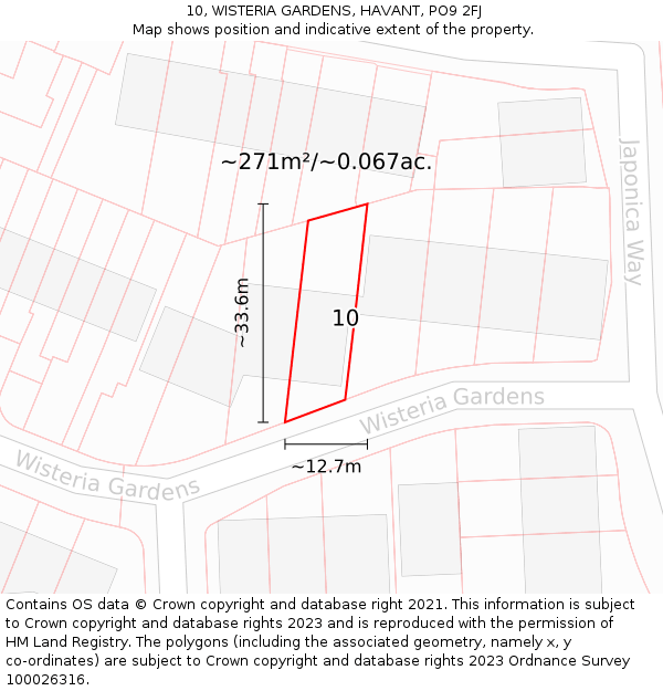 10, WISTERIA GARDENS, HAVANT, PO9 2FJ: Plot and title map
