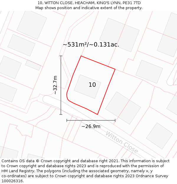 10, WITTON CLOSE, HEACHAM, KING'S LYNN, PE31 7TD: Plot and title map