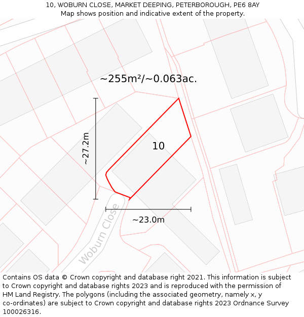10, WOBURN CLOSE, MARKET DEEPING, PETERBOROUGH, PE6 8AY: Plot and title map