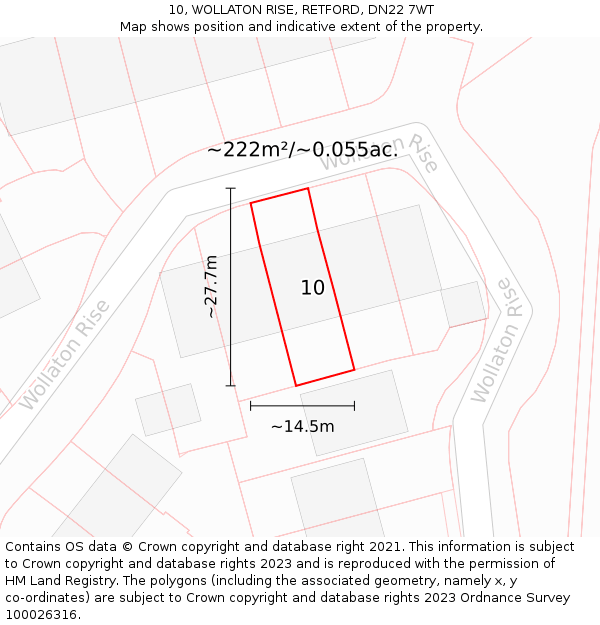 10, WOLLATON RISE, RETFORD, DN22 7WT: Plot and title map