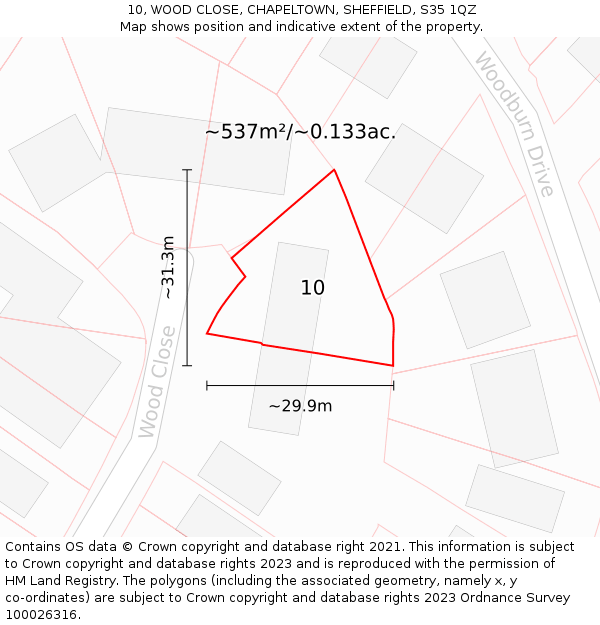 10, WOOD CLOSE, CHAPELTOWN, SHEFFIELD, S35 1QZ: Plot and title map