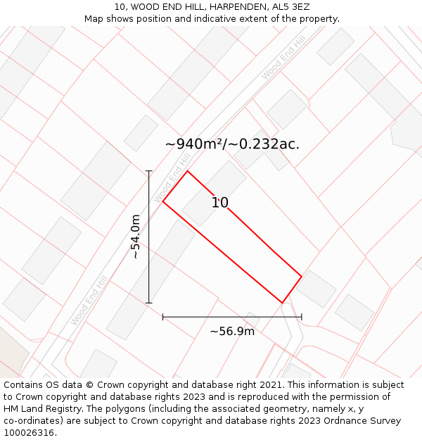 10, WOOD END HILL, HARPENDEN, AL5 3EZ: Plot and title map