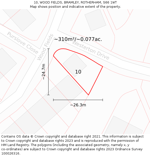 10, WOOD FIELDS, BRAMLEY, ROTHERHAM, S66 1WT: Plot and title map