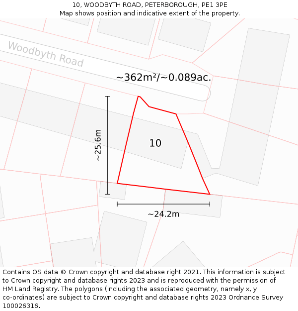 10, WOODBYTH ROAD, PETERBOROUGH, PE1 3PE: Plot and title map