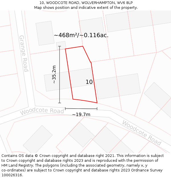10, WOODCOTE ROAD, WOLVERHAMPTON, WV6 8LP: Plot and title map