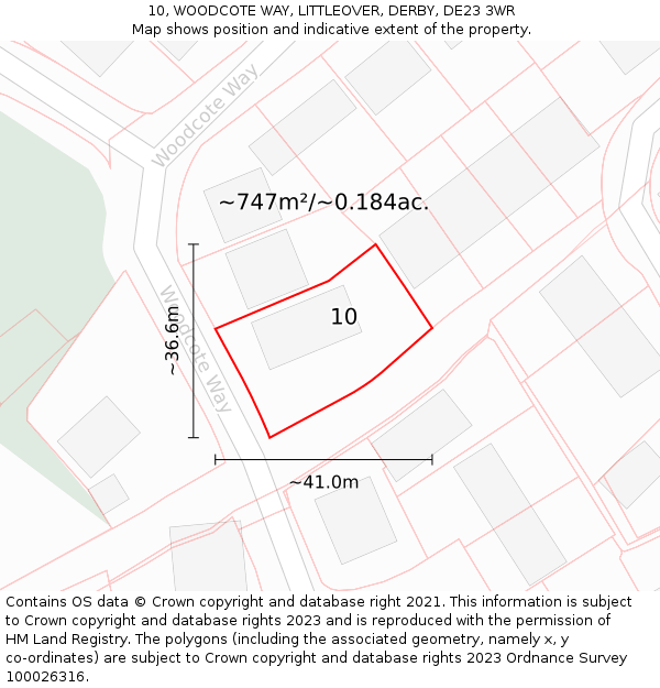 10, WOODCOTE WAY, LITTLEOVER, DERBY, DE23 3WR: Plot and title map