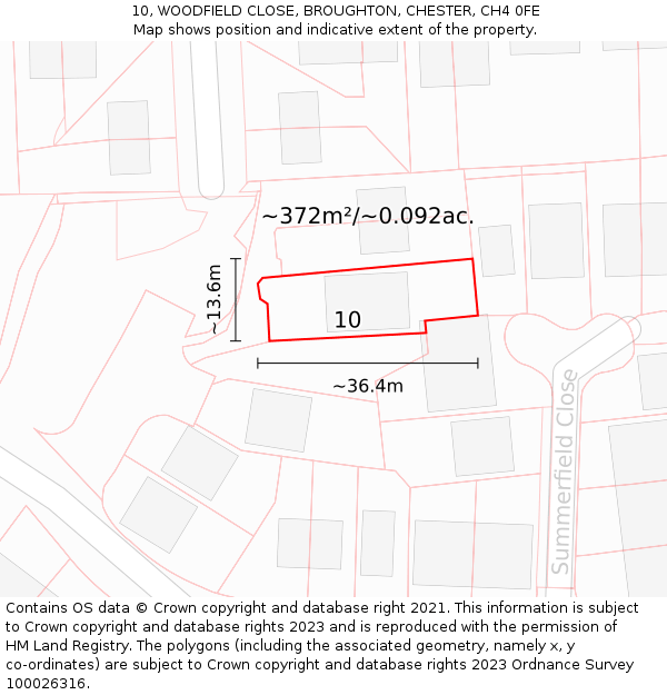 10, WOODFIELD CLOSE, BROUGHTON, CHESTER, CH4 0FE: Plot and title map