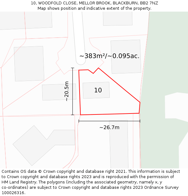 10, WOODFOLD CLOSE, MELLOR BROOK, BLACKBURN, BB2 7NZ: Plot and title map