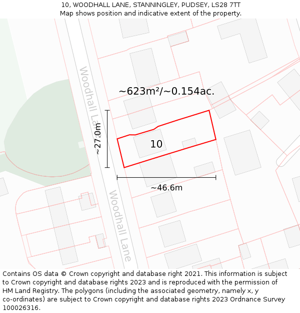 10, WOODHALL LANE, STANNINGLEY, PUDSEY, LS28 7TT: Plot and title map