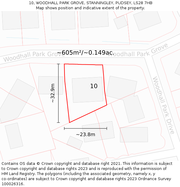 10, WOODHALL PARK GROVE, STANNINGLEY, PUDSEY, LS28 7HB: Plot and title map