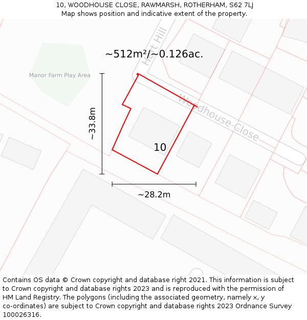 10, WOODHOUSE CLOSE, RAWMARSH, ROTHERHAM, S62 7LJ: Plot and title map