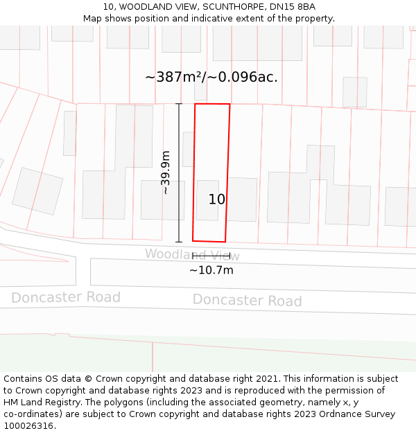 10, WOODLAND VIEW, SCUNTHORPE, DN15 8BA: Plot and title map