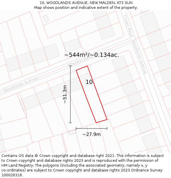 10, WOODLANDS AVENUE, NEW MALDEN, KT3 3UN: Plot and title map
