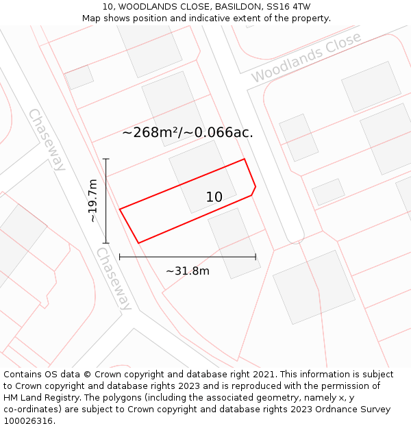 10, WOODLANDS CLOSE, BASILDON, SS16 4TW: Plot and title map