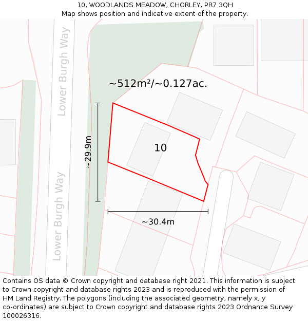 10, WOODLANDS MEADOW, CHORLEY, PR7 3QH: Plot and title map