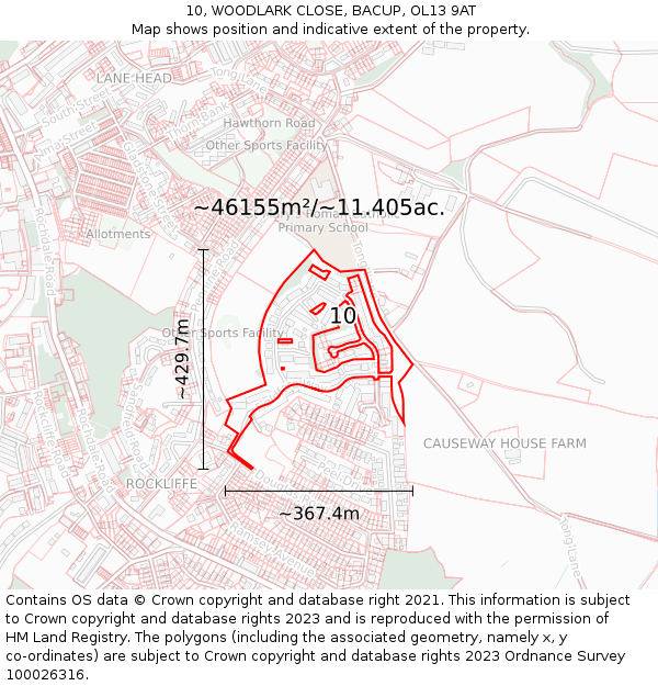 10, WOODLARK CLOSE, BACUP, OL13 9AT: Plot and title map
