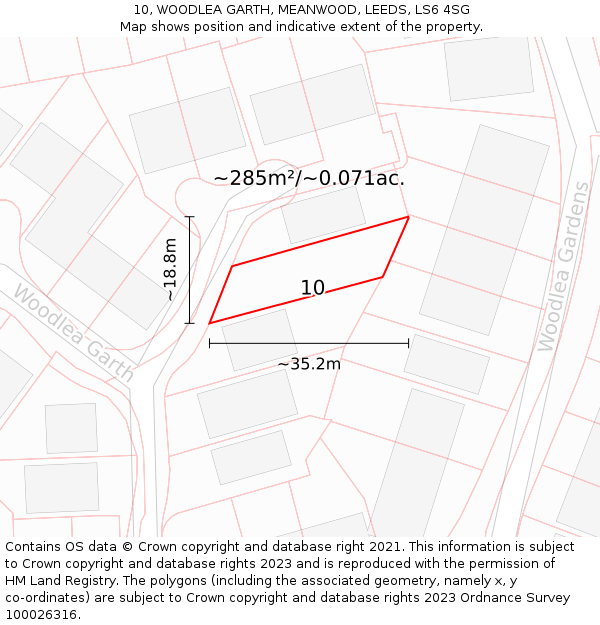10, WOODLEA GARTH, MEANWOOD, LEEDS, LS6 4SG: Plot and title map