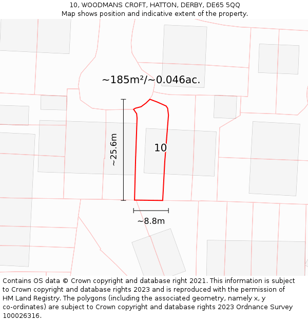 10, WOODMANS CROFT, HATTON, DERBY, DE65 5QQ: Plot and title map