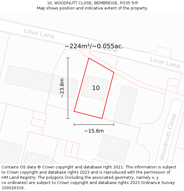 10, WOODNUTT CLOSE, BEMBRIDGE, PO35 5YF: Plot and title map