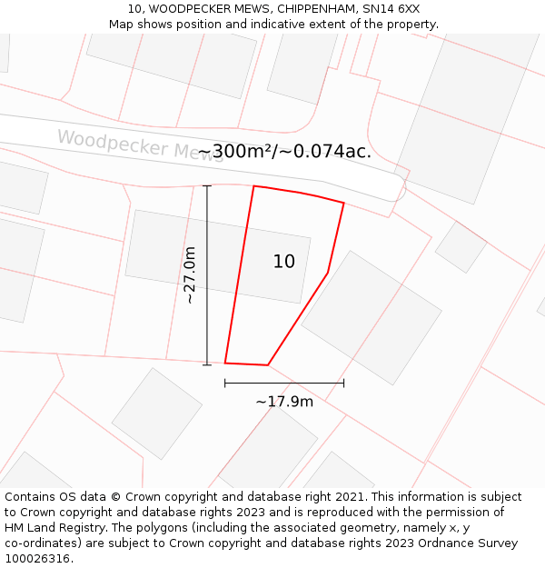 10, WOODPECKER MEWS, CHIPPENHAM, SN14 6XX: Plot and title map