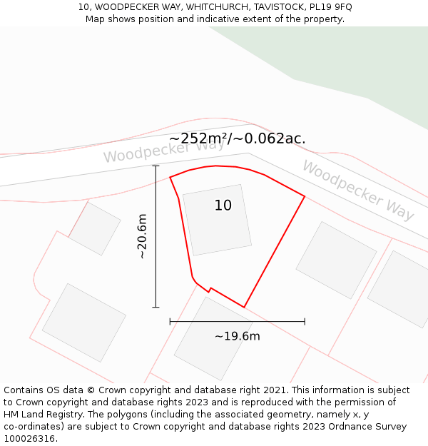 10, WOODPECKER WAY, WHITCHURCH, TAVISTOCK, PL19 9FQ: Plot and title map