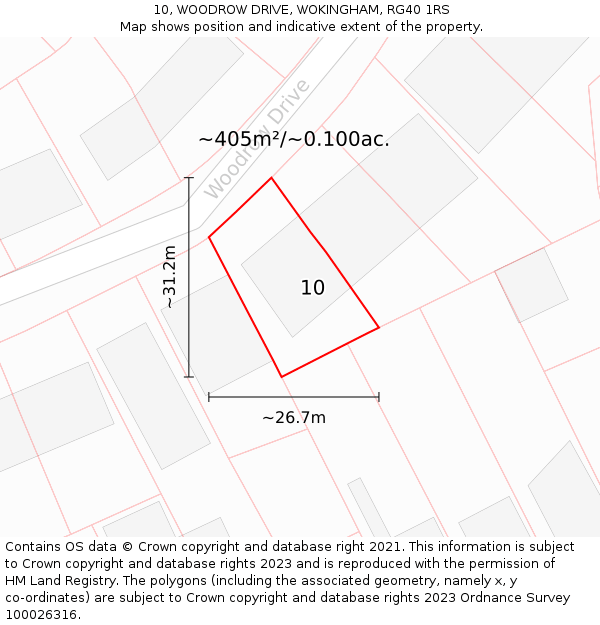 10, WOODROW DRIVE, WOKINGHAM, RG40 1RS: Plot and title map