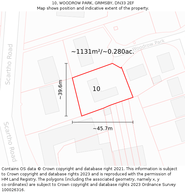 10, WOODROW PARK, GRIMSBY, DN33 2EF: Plot and title map