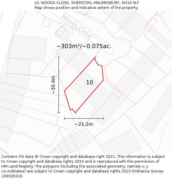 10, WOODS CLOSE, SHERSTON, MALMESBURY, SN16 0LF: Plot and title map