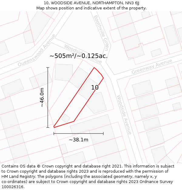 10, WOODSIDE AVENUE, NORTHAMPTON, NN3 6JJ: Plot and title map