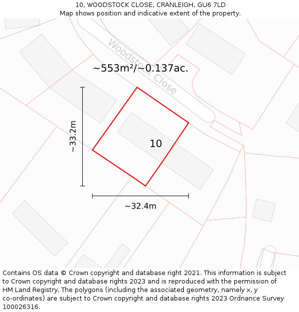10, WOODSTOCK CLOSE, CRANLEIGH, GU6 7LD: Plot and title map