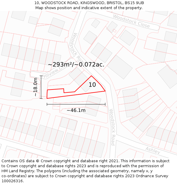 10, WOODSTOCK ROAD, KINGSWOOD, BRISTOL, BS15 9UB: Plot and title map