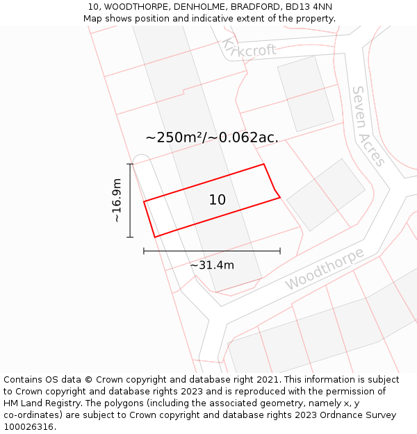 10, WOODTHORPE, DENHOLME, BRADFORD, BD13 4NN: Plot and title map