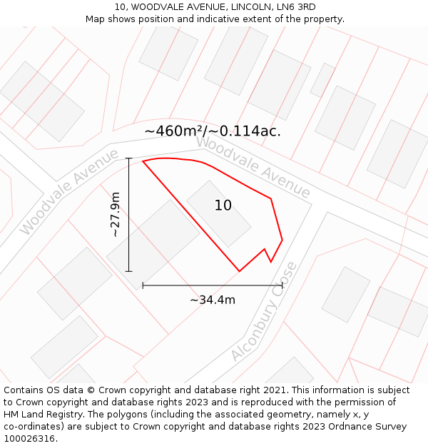 10, WOODVALE AVENUE, LINCOLN, LN6 3RD: Plot and title map