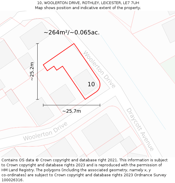 10, WOOLERTON DRIVE, ROTHLEY, LEICESTER, LE7 7UH: Plot and title map