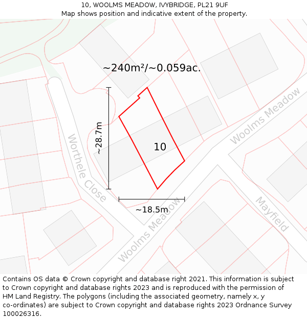 10, WOOLMS MEADOW, IVYBRIDGE, PL21 9UF: Plot and title map