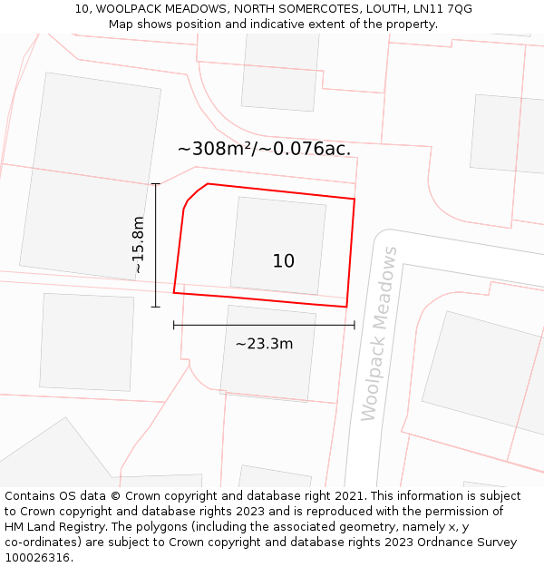 10, WOOLPACK MEADOWS, NORTH SOMERCOTES, LOUTH, LN11 7QG: Plot and title map