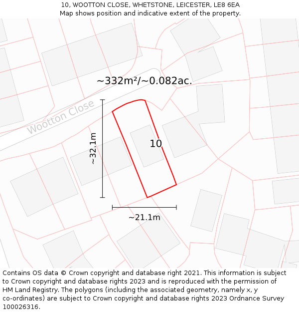 10, WOOTTON CLOSE, WHETSTONE, LEICESTER, LE8 6EA: Plot and title map