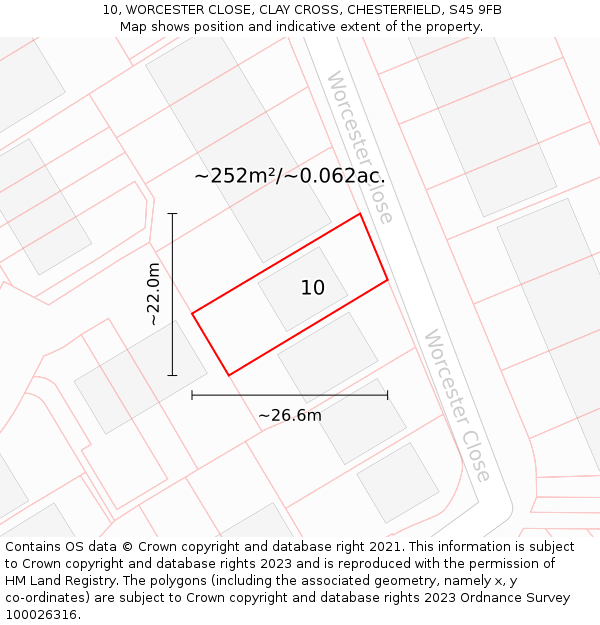 10, WORCESTER CLOSE, CLAY CROSS, CHESTERFIELD, S45 9FB: Plot and title map