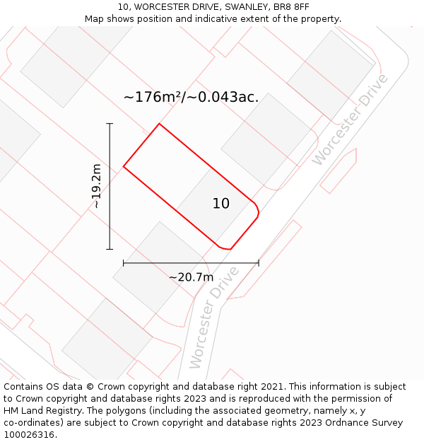 10, WORCESTER DRIVE, SWANLEY, BR8 8FF: Plot and title map
