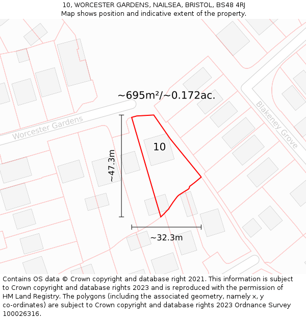 10, WORCESTER GARDENS, NAILSEA, BRISTOL, BS48 4RJ: Plot and title map