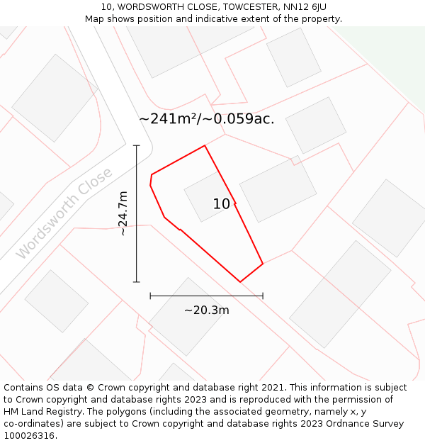 10, WORDSWORTH CLOSE, TOWCESTER, NN12 6JU: Plot and title map