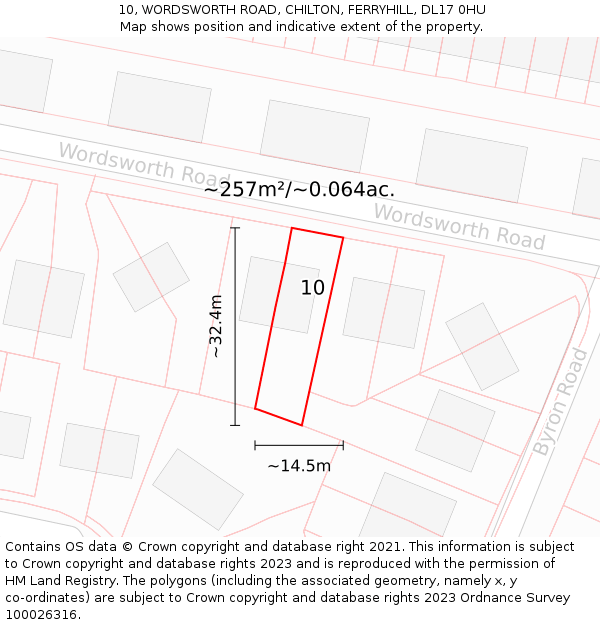 10, WORDSWORTH ROAD, CHILTON, FERRYHILL, DL17 0HU: Plot and title map