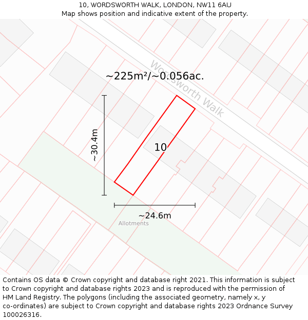 10, WORDSWORTH WALK, LONDON, NW11 6AU: Plot and title map