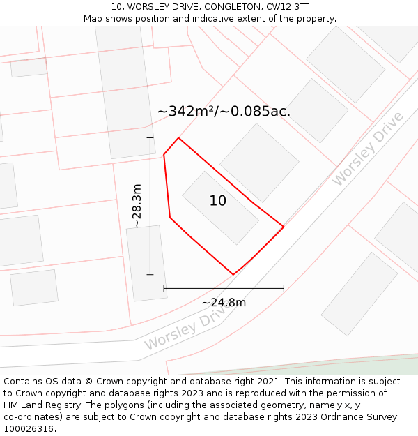 10, WORSLEY DRIVE, CONGLETON, CW12 3TT: Plot and title map