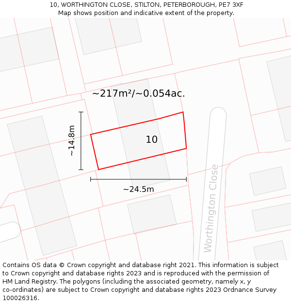 10, WORTHINGTON CLOSE, STILTON, PETERBOROUGH, PE7 3XF: Plot and title map