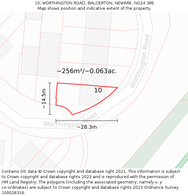 10, WORTHINGTON ROAD, BALDERTON, NEWARK, NG24 3RE: Plot and title map