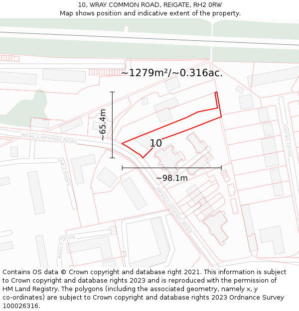 10, WRAY COMMON ROAD, REIGATE, RH2 0RW: Plot and title map