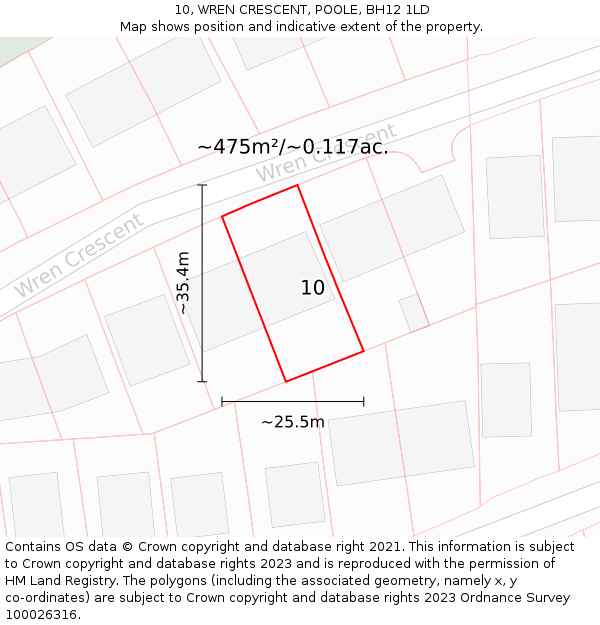 10, WREN CRESCENT, POOLE, BH12 1LD: Plot and title map