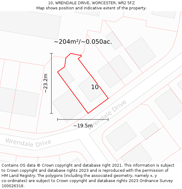 10, WRENDALE DRIVE, WORCESTER, WR2 5FZ: Plot and title map